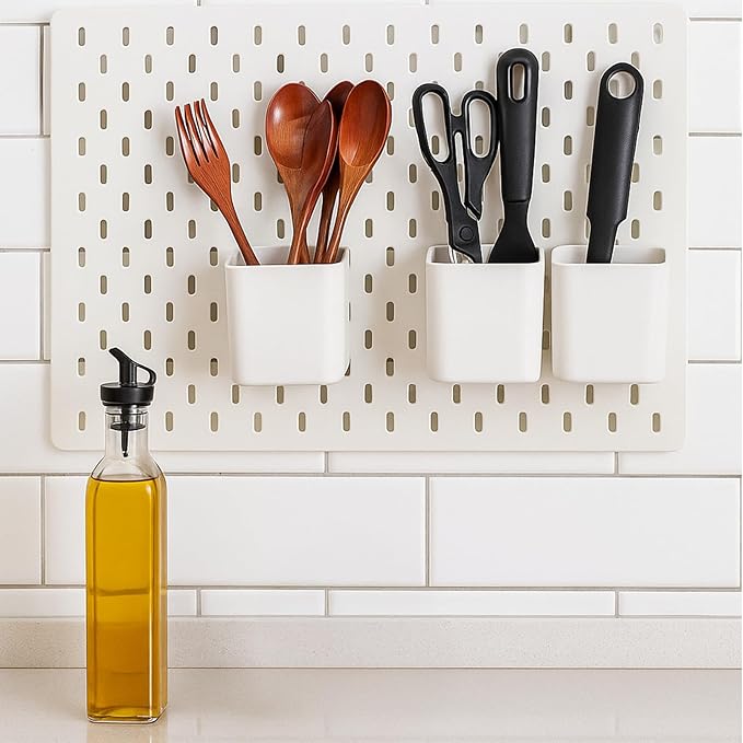 4Pack Pegboard Accessories, Pegboard Cups with Hooks 2.9 x 3.5 x 3.2 Inch Pegboard Bins Accessories Top Storage Containers Pe