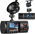 Dash Cam Front Rear and Inside, 3 Channel Dual Dash Camera for Cars W/ 64GB Card,1080P Dashcam Front with Night Vision,Loop R