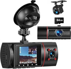 Dash Cam Front Rear and Inside, 3 Channel Dual Dash Camera for Cars W/ 64GB Card,1080P Dashcam Front with Night Vision,Loop R