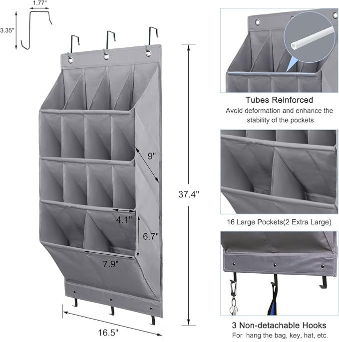 FENTEC 2 Pack Over the Door Shoe Organizer, Hanging Shoe Organizer Rack,24 Large Pockets and 4 Larger Storage Various Compart