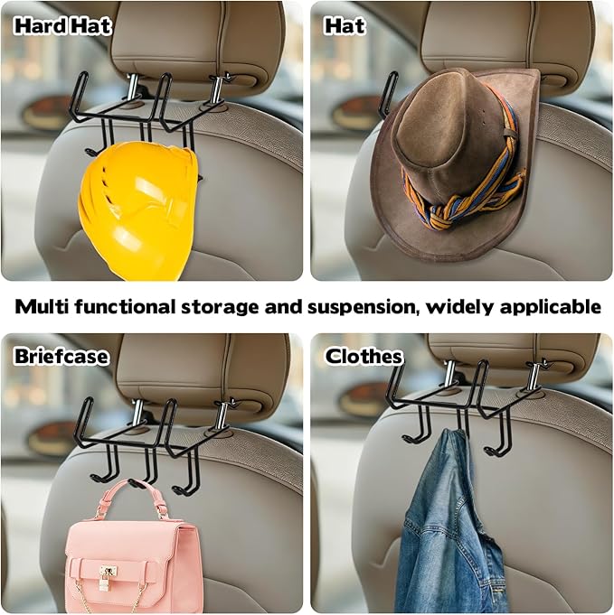 2 Pcs Hard Hat Holder for Truck, Car Holder Organizer with 5 Hooks Car Seat Back Organizers for Caps Jacket Tool Bag Safety Helmet Hard hat Accessories for Men and Women