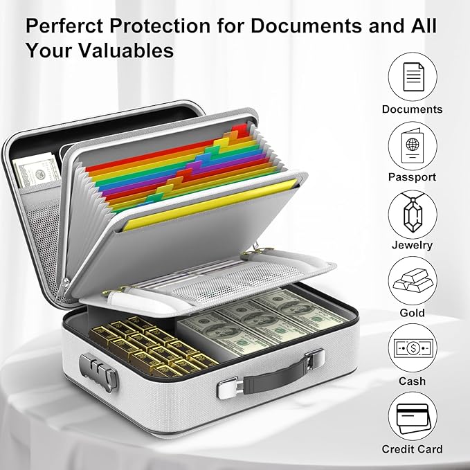 COLCASE Fireproof Document Box, Hard Case Fireproof File Organizer with Lock Hard-Shell Design Fireproof Water Resistant Safe