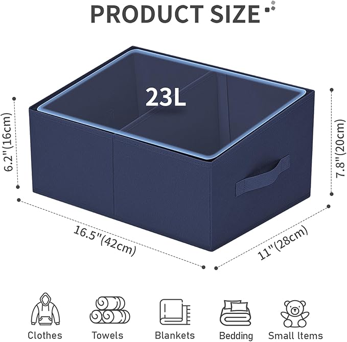 DIMJ Large Closet Shelf Organizer Bins 4 Packs with Handles and Divider, Fabric Trapezoid Storage Baskets, Foldable Clothes C