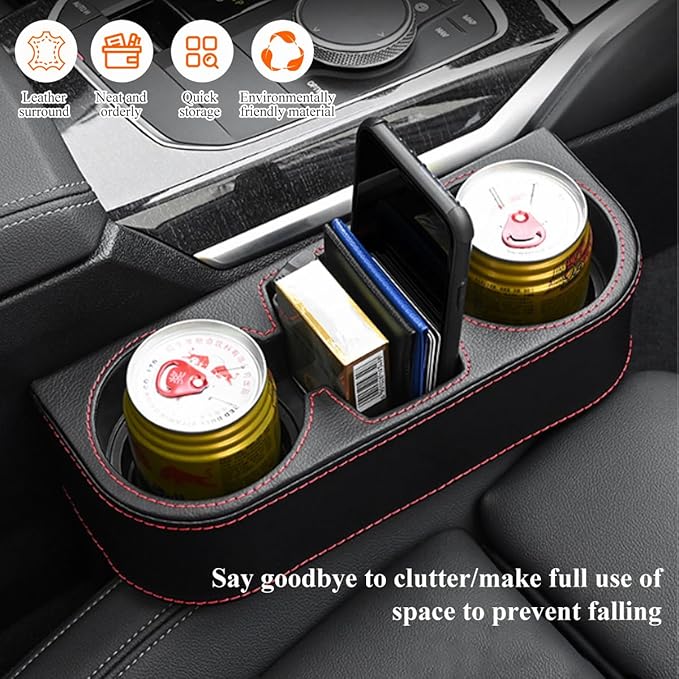 DXNQ Car Cup Holder Gap Filler Organizer, Multifunctional Auto Front Console Gap Filler with Cup Holder, Leather Extra Cup Ho