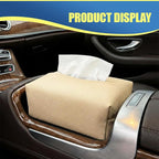 Car Tissue Holder, Leather Auto Headrest Hanging Napkin Box with Magnet-Attracting Adhesive Strip, Universal Vehicle Interior Paper Storage Organizer for Sun Visor, Center Console (White)