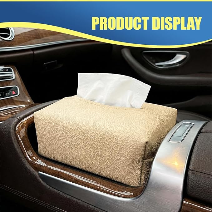 Car Tissue Holder, Leather Auto Headrest Hanging Napkin Box with Magnet-Attracting Adhesive Strip, Universal Vehicle Interior Paper Storage Organizer for Sun Visor, Center Console (White)