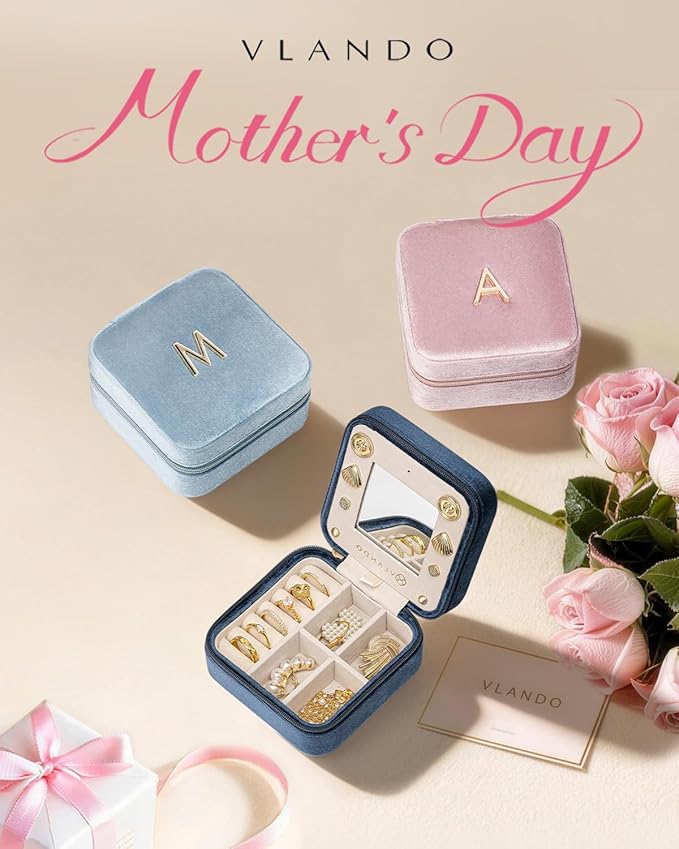 VLANDO Mothers Day Gifts for Women, L Initial Travel Jewelry Case, Small Jewelry Travel Case, Personalized Travel Mini Jewelr