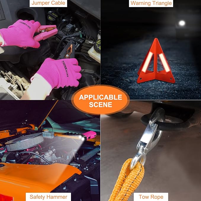 THINKWORK Car Emergency Kit for Teen Girl and Lady's Gifts, Pink Emergency Roadside Assistance kit with Digital Air Compresso