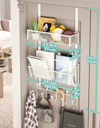 HapiRm Over Door Hook with 2 Mesh Baskets and 9 Hooks, 304 Stainless Steel No Drilling Over The Door Hanger, Storage Organize