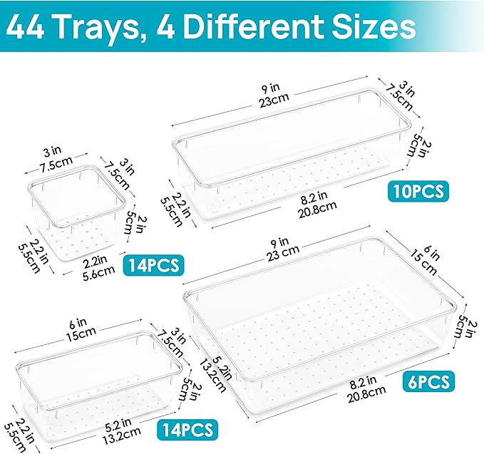Vtopmart 44PCS and 72PCS Clear Plastic Drawer Organizers Set
