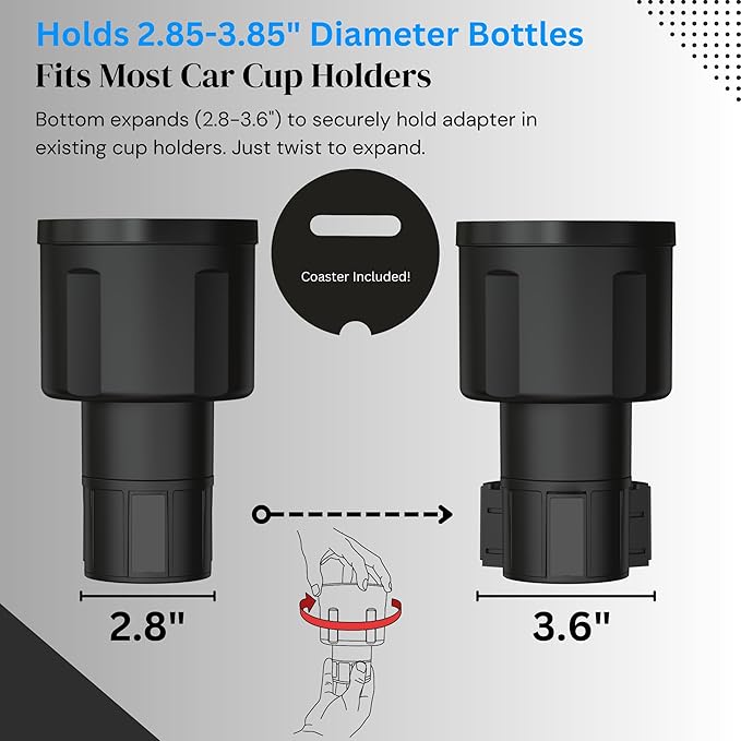 Swigzy Car Cup Holder Expander Adapter for Large Water Bottles - [Patented & Upgraded] - Holds: Hydro-Flask, Yeti, Nalgene, O