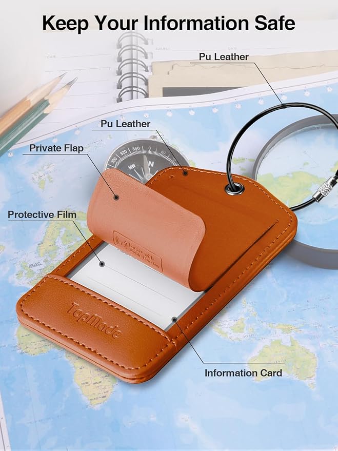 TopMade Smart Luggage Tag with Find My, Premium Leather Luggage Tags for Suitcase, Travel Bags, Backpacks, Anti-Lost Suitcase
