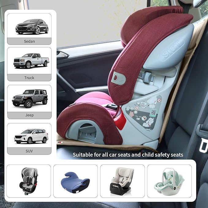 Car Seat Protector Leather Waterproof Child Safety Seat Protector Cover with Thick Pad and 2 Large Pockets Durable Kick Mat f