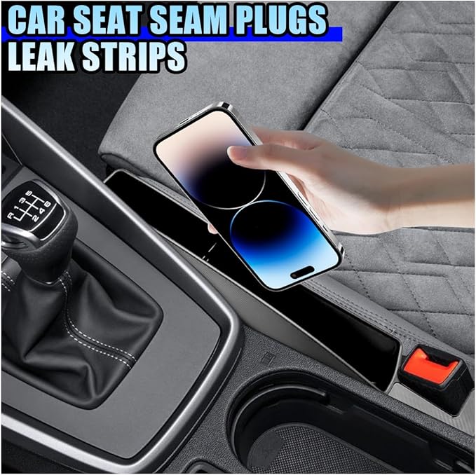 2PCS Car Seat Gap Filler Organizer, No-Drop Seat Gap Storage Box Inserts with Phone Holder, Storage Plug Stopper Fill Gap Between Seat and Console, Universal Car Accessories for SUV Truck (Black)