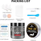 8.5oz Leather Recoloring Balm with 100ml Mink Oil,Gray Leather Repair kit for Furniture and Car Interior,Leather Couch Scratc