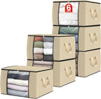 Fab totes 6 Pack Clothes Storage, Foldable Thick Fabric Blanket Storage Bags, Containers for Organizing Bedroom, Closet, Clot