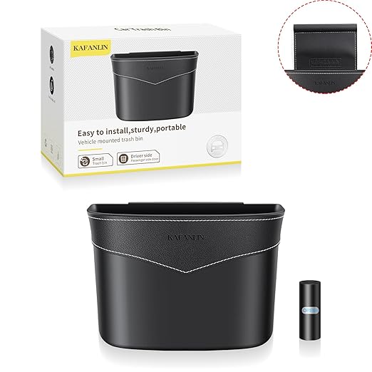 Car Trash Can Mini Trash Bin Garbage Organizer with Plastic Trash Bag Automotive Small Garbage Bin for Home Office Auto Vehicle Car Door Front Back Seat Storage Accessories (Glovebox trash can)