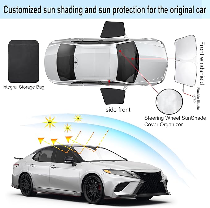3PCS Car Window Shades Front Windshield Sun Shade Foldable Window Shade Custom Fit for Toyota Camry 2018-2024 Accessories Car Shades for Front Windows Anti-UV Rays Block Heat
