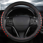 West Llama Microfiber Leather Car Steering Wheel Cover for Men Women,Universal Fit 14.5-15 inch(Leather Nails-Red+Black-Stand
