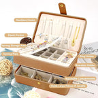 KOOAAICCHI Small Jewelry Box, Travel Jewelry Organizer, Portable Jewelry boxes for Women Girls Gift, Double Layers PU Leather