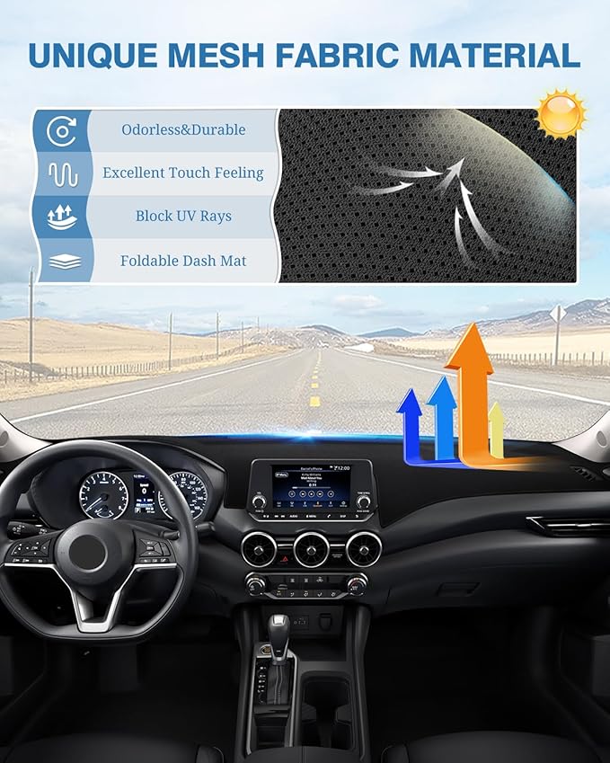 FIILINES Dash Cover for Nissan Sentra 2020-2025(S/SV/SR), Dashboard Mat Cover Sunshade Nonslip Mesh Protector No Glare Black