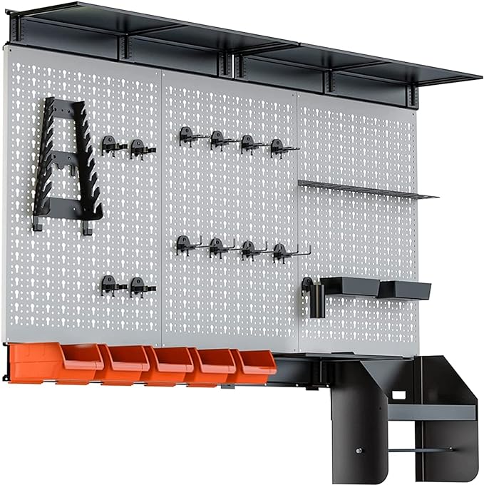 TORACK Pegboard Wall Organizer 4 ft. Garage Metal Pegboard Tool Organizer System, Tools Storage Peg Board Kit with Hooks and 
