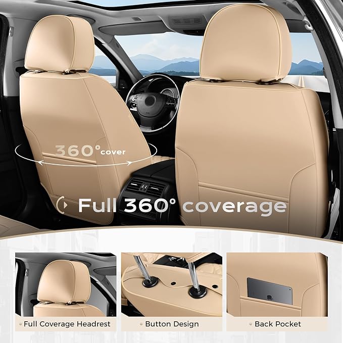 Coverado Front Car Seat Covers, Faux Leather Oil-Resistant Non-Slip Cushions, Universal Fit for Sedans, Pickups, SUVs, Waterp