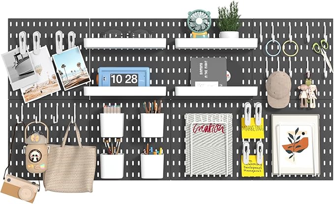 8-Pack 22"x44" Plastic Pegboard Panels Durable Modular Organizer Boards for Wall Storage, Garage, Workshop & Craft Room – Lig