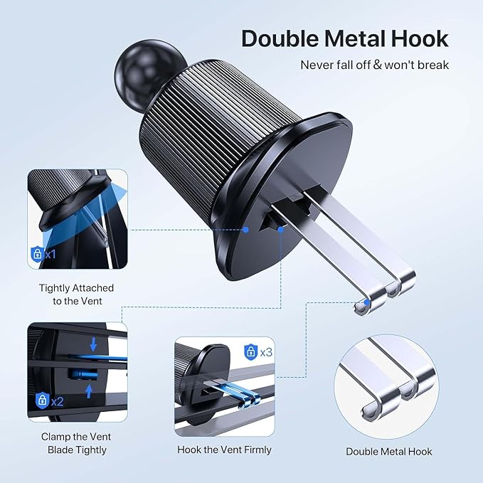 Miracase Phone Holders for Your Car with Metal Hook Clip, Air Vent Cell Phone Car Mount, Hands Free Universal Automobile Cradle Fit for iPhone Android and All Smartphones, Classic Black
