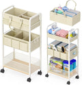 2In1 Baby Diaper Caddy & 3-Tier Rolling Cart, Diaper Caddy Organizer Carts with Dividers, Mobile Metal Utility Cart for Nurse