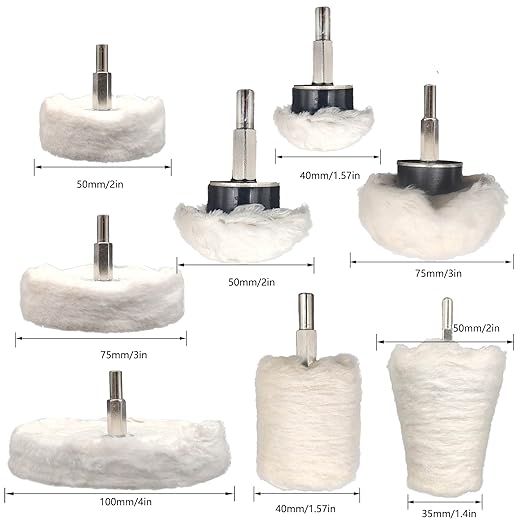 8 pcs Buffing Wheel for Drill,Buffing Pad Polishing Wheel Kits,Wheel Shaped Polishing Tool for Metal Aluminum,Stainless Steel,Chrome,Jewelry,Wood,Plastic,Ceramic,Glass,etc