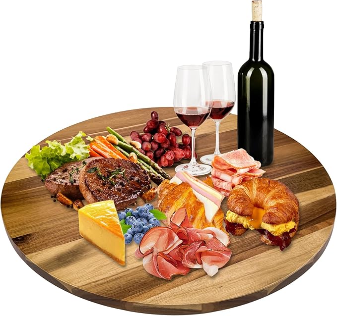 26'' Acacia Wooden Lazy Susan with 360 Rotation for Dining Table Top,Extra Large Wooden Serving Tray with Heavy Duty Rotating