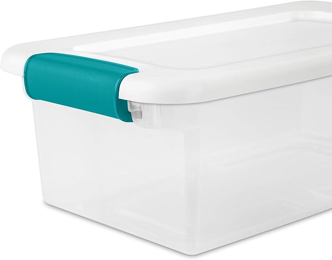 Sterilite 6 Qt Latching Storage Box, Stackable Bin with Latch Lid, Plastic Container to Organize Shoes on Closet Shelf, Clear