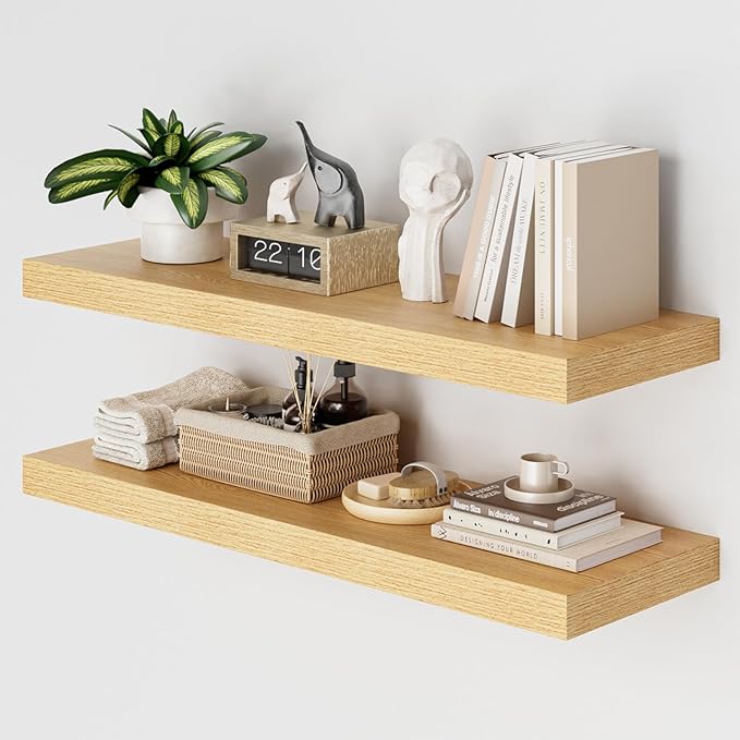 Heimlove 36 Inch Wall Shelf Bathroom Shelves Set of 2, 12" Deep Floating Shelves for Wall, Wall Mounted Shelves for Books Liv