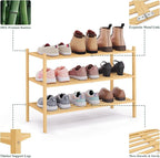 Smiry Bamboo Shoe Rack 3-Tier, Stackable Wooden Shoe Organizer for Entryway & Closet, Free Standing Wood Shoe Storage Shelf f