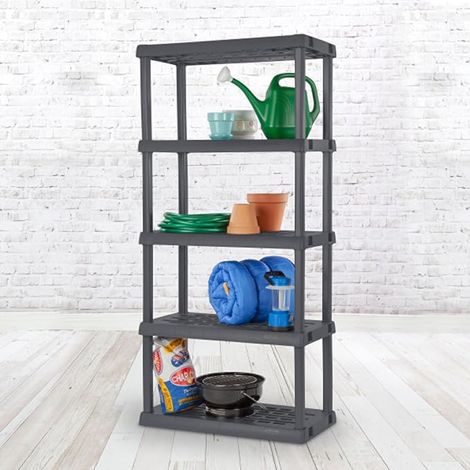 Sterilite 2-Pack 5 Shelf Unit, Heavy-Duty Shelving Storage Rack for Home and Garage, Gray - Multipurpose Plastic Organizer Sh