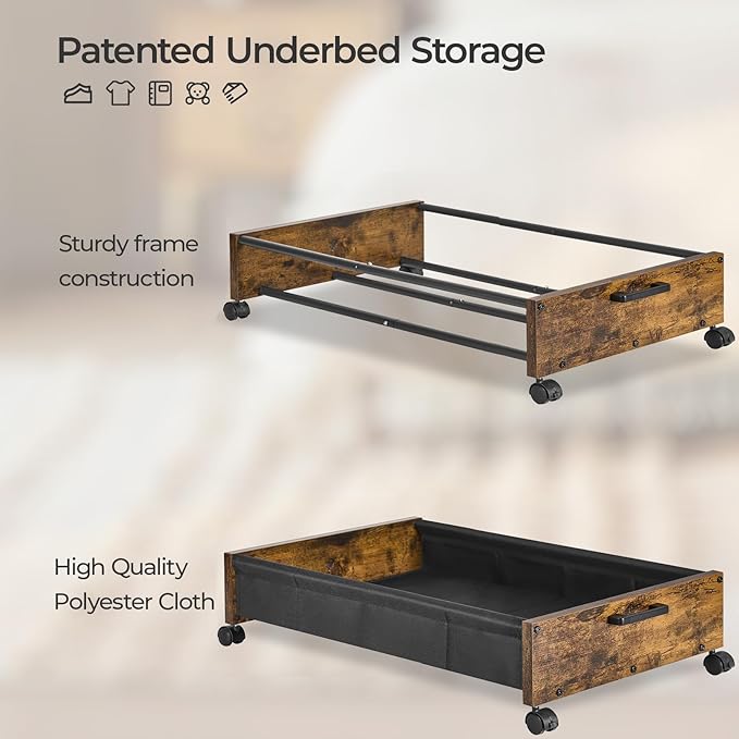 Under Bed Storage with Wheels, Wooden Under Bed Drawers On Wheels, Rolling Under Bed Shoe Storage, Space Saving, Rustic Brown