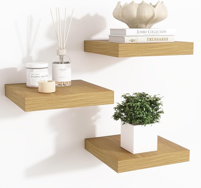 Fun Memories Floating Shelves for Wall - 7.5 Inch Square Shelves with Invisible Brackets, Small Wall Shelf for Living Room, B