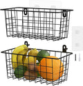 MaraFansie Hanging Kitchen Baskets Wire Storage Basket Adhesive and Screws Basket Over the Cabinet Door Organizer with Adhesi