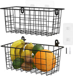 MaraFansie Hanging Kitchen Baskets Wire Storage Basket Adhesive and Screws Basket Over the Cabinet Door Organizer with Adhesi