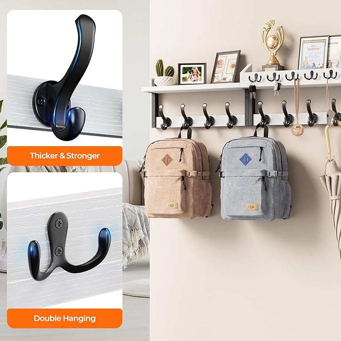 Evermagin 35" Coat Rack Wall Mount with Shelf, 4 in 1 Coat and Key Hanger with 13 Metal Hooks, Entryway Wall Mounted Shelf wi