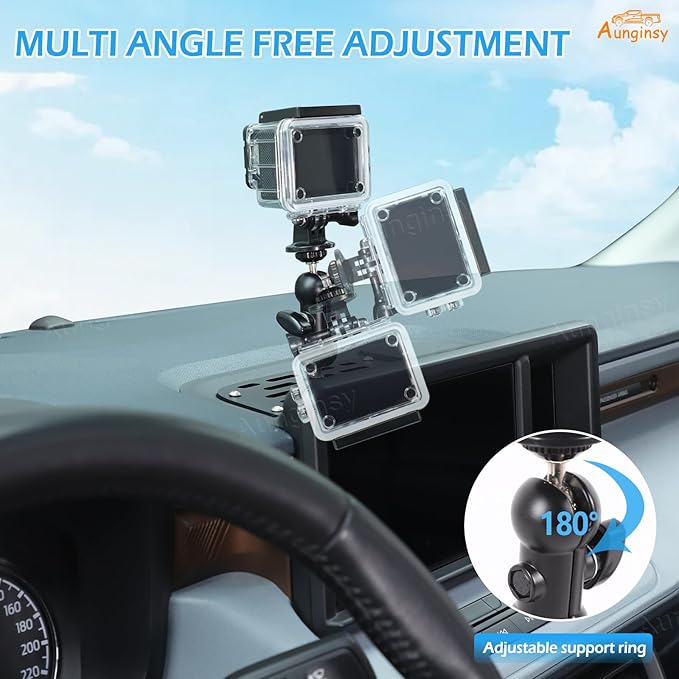 Car Center Console Dashboard Storage Organizer Tray with Dash Cam Mount Holder Compatible with Toyota Tundra/Sequoia 2022-2026, Car Cameras Bracket for Go pro/Action Camera Video Record Accessories