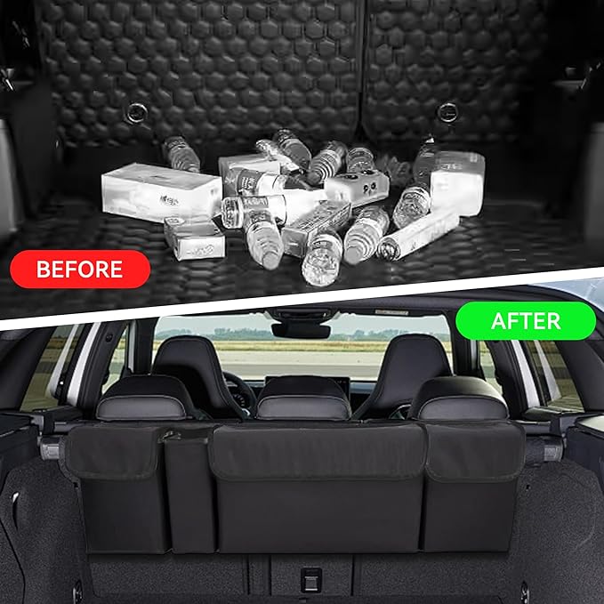 Car Trunk Organizer, Waterproof Collapsible Cargo Bag with 4 Pockets,Backseat Hanging Large Storage with Adjustable Straps, St