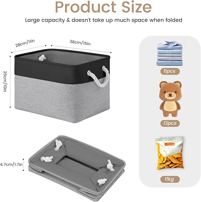 Large Storage Baskets- 15x11x10 inch Storage Bins for Shelves and Closet Organizing, Foldable Fabric Bin for Home Organizatio