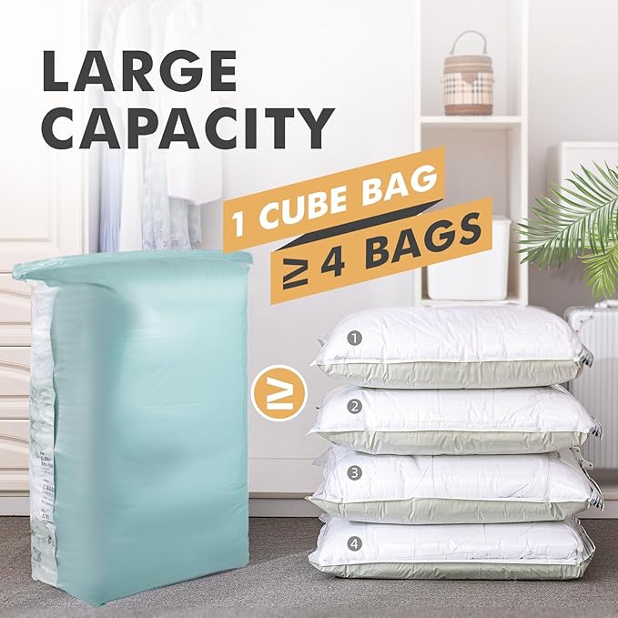 TAILI Vacuum Storage Bags 4 Pack, Jumbo Cube (31x40x15 Inch), Vacuum Seal Bags for Beddings, Comforters, Pillows, Clothes, Sp