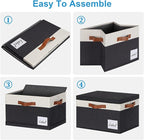 Extra Large Storage Bins with Lids, Foldable Fabric Storage Baskets with Lids, Sturdy Storage Boxes with Labels and 3 PU Hand