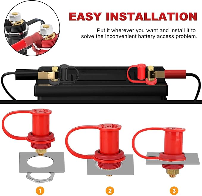 Battery Jump Post Kit with 𝟱𝟵 𝗶𝗻𝗰𝗵 Cable and Metal Insulation Mounting Bracket,Outdoor Heavy Duty Remote Battery Charging Posts Battery Terminals Relocation Kit (Remote Battery Terminals)
