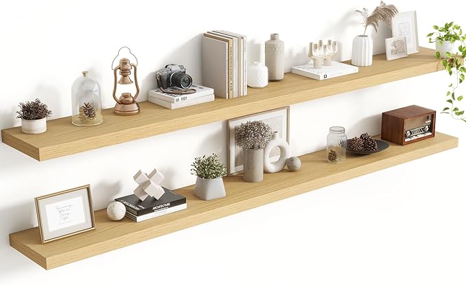 72 Inch Floating Shelves, 8 Inch Deep Floating Shelves for Wall, Hanging Shelf with Invisible Brackets, Deep Shelves for Bath