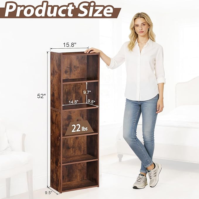 SUPER DEAL 5-Tier Open Shelf Bookcase and Bookshelf, Freestanding Display Shelves Narrow Cube Storage Organizer for Small Spa