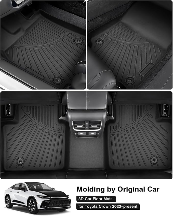 Powerty Floor Mats for 2023 2024 2025 2026 Toyota Crown Accessories All Weather Floor Liner 3D TPE 1st & 2nd Row Floor Mat Heavy-Duty Floor Liners